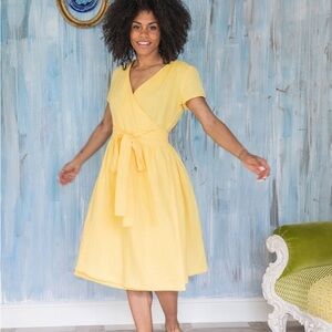 Linen Pale Yellow Wrap Dress